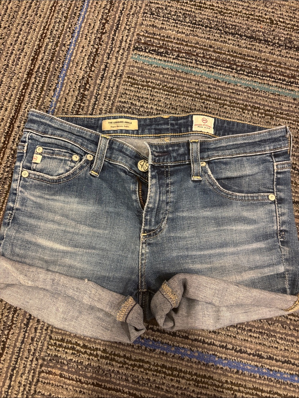Ag Adriano Goldschmied Blue Rolled-Hem Denim Shorts